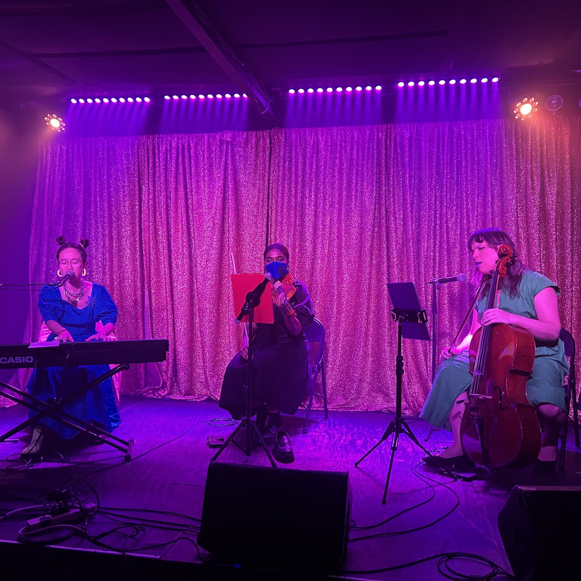 Mingjia, Yaz Lancaster, and Andrew Yee perform at C'Mon Everybody in January 2024 (author photo)
